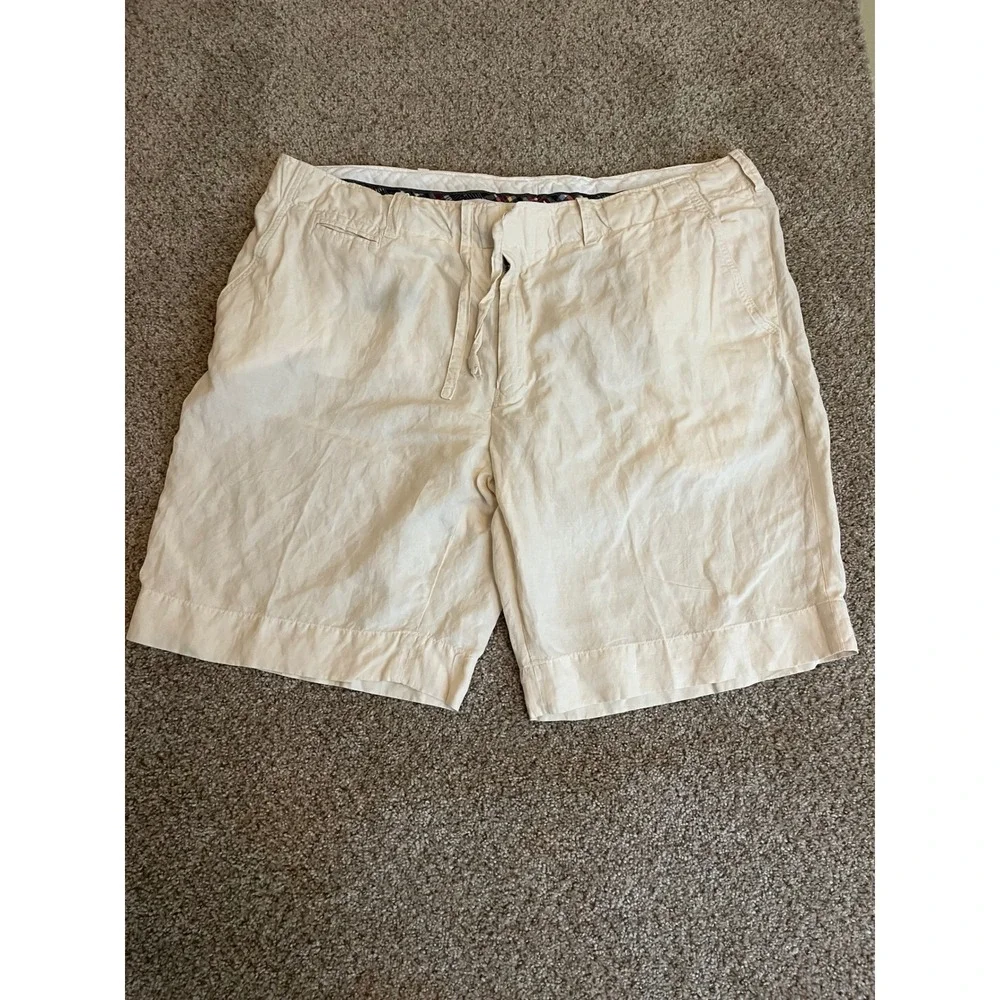 VTG Polo Ralph Lauren Men's Shorts 42 Cream Linen Silk Blend Drawstring Casual